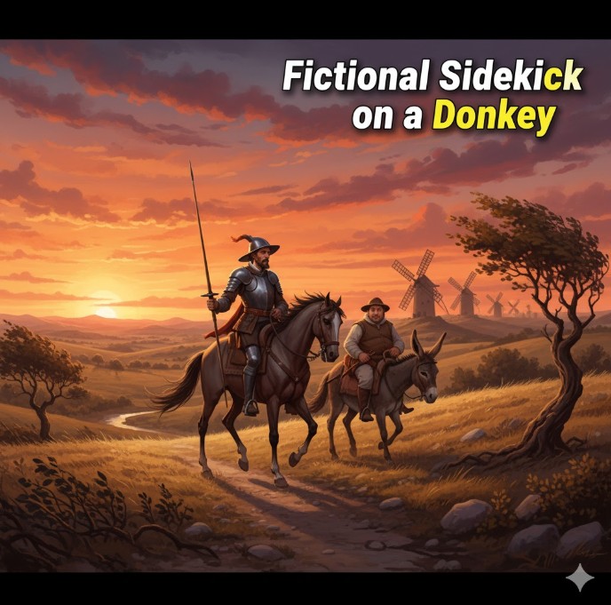 Fictional Sidekick on a Donkey