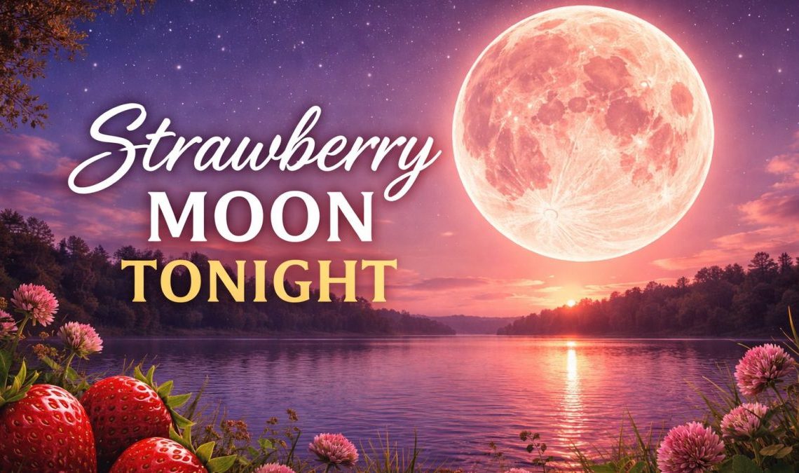 Strawberry Moon rising over the horizon